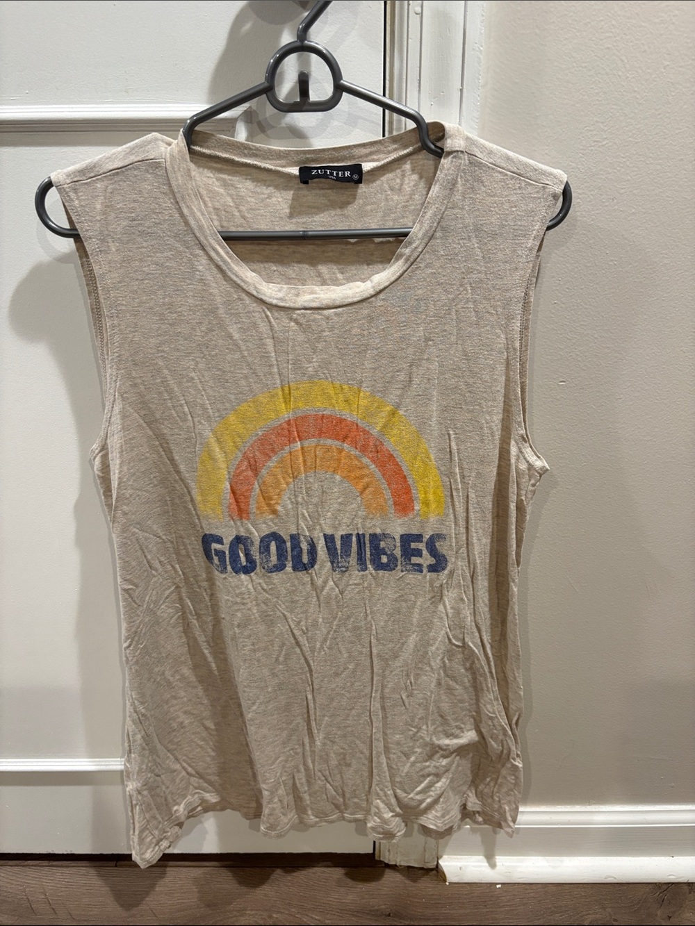 Zutter Beige 'Good Vibes' Graphic Muscle Tank